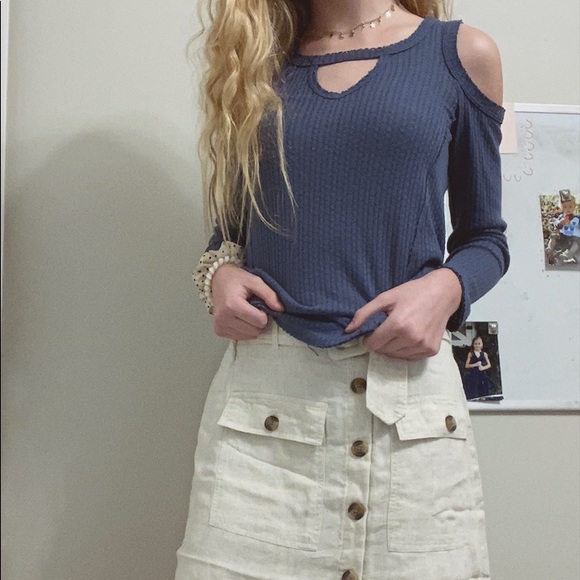 Cobalt blue long sleeve with cut out shoulders - Picture 1 of 3